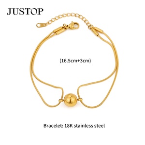 Spot Goods Justop Trendy PVD 18K 24K Gold Plated Stainless Steel Cuban Snake Charm <b>Beaded</b> <b>Bracelet</b> <b>for</b> Women Wholesale - Product Image 3
