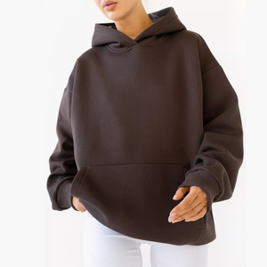 Felpa con Cappuccio Invernale da Uomo in Pile Tinta Unita, Spalle Cadenti, 100% Cotone 200g, Ricamo Digitale, Tasca Oversize - Vendita all'Ingrosso - Product Image 1