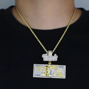 Collar con Colgante de Billete de <span class=keywords><strong>100</strong></span> Dólares con Incrustaciones de Circonitas, Joyería para Hombre, Estilo Urbano, Venta al por Mayor - Product Image 3