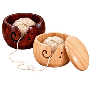 AZ ENTERPRISES AZE-WYB020 Bol à fil en bois, design simple, portable pour le tricot à la main, utilisation pratique, couleur naturelle, couvercle, épaisseur 5 mm - Product Image 1