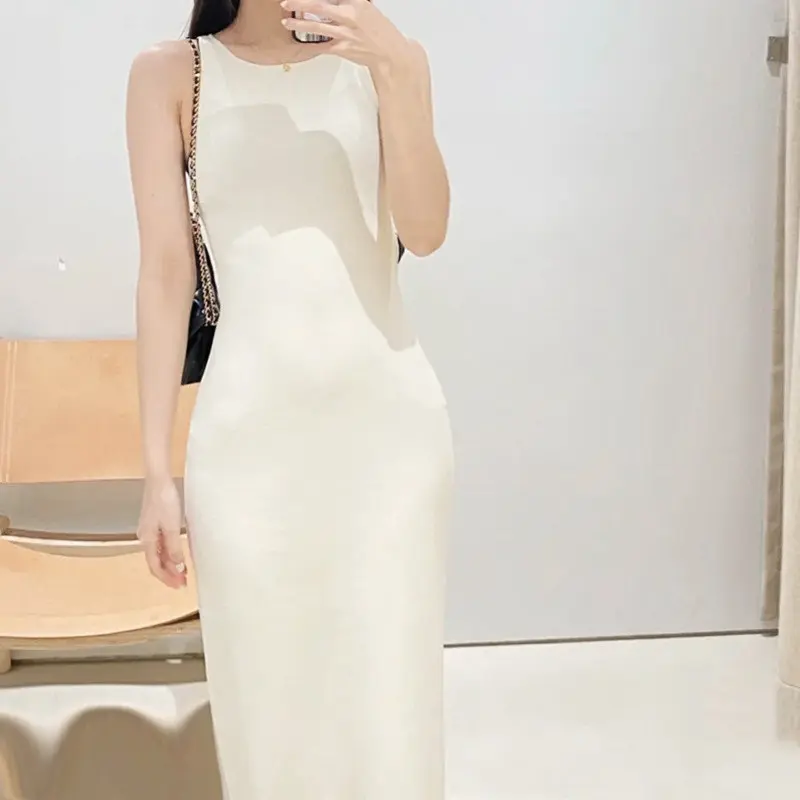 Summer New ALcos Style Fashion Women's Elegant Mid-length Dress Slim-fit Slimming Base Knitted Vest Dress