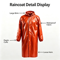 Poncho de pluie réfléchissant en tissu Oxford robuste pour hommes adultes, style coupe-vent une pièce, imperméable de sécurité pour le travail en extérieur