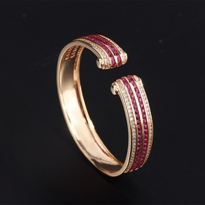 Factory Wholesale Fashion Eco-friendly <b>Copper</b> Gold Plated Micro Pave Multicolor Zircon Open Cuff <b>Bangle</b> Jewelry Women - Product Image 6