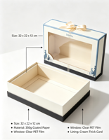 Boîte Cadeau Pliante Écologique et Réutilisable Bleu Brume avec Fenêtre Transparente et Compartiment Visuel
