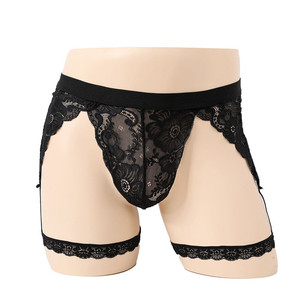 Men's <b>Lace</b> Thong Underwear Black Low Rise <b>Elastic</b> Sexy Men's Lingerie - Product Image 1