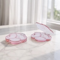 Palet Eyeshadow 3 Warna Bentuk Bunga Yuecai, Wadah Kosmetik Plastik Transparan Pink, Tutup Transparan, Portabel, Logo Dapat Disesuaikan