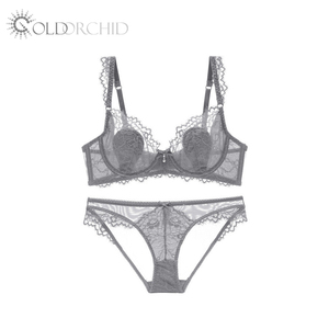 Completo intimo da donna <span class=keywords><strong>con</strong></span> <span class=keywords><strong>reggiseno</strong></span> a coppe 3/4 e slip in pizzo ricamato <span class=keywords><strong>trasparente</strong></span>, traspirante e di alta qualità - Offerta imperdibile - Product Image 4