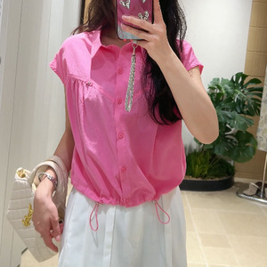 Completo Estivo 2026 da Donna: Camicia Senza Maniche Rosa/Blu/Giallo con Colletto Risvoltato e Bottoni, Vestibilità Ampia, <span class=keywords><strong>Top</strong></span> Casual - Product Image 4