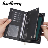 Baellerry dompet kulit panjang pria, dompet Multi Slot ritsleting bisnis kasual modis