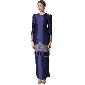 Fashion Desain terbaru untuk baju kurung modern biru tua abaya 100% poliester wanita gaun muslim Turki