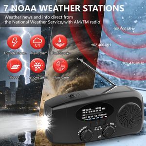 Radio d'urgence solaire à manivelle 6000mAh, radio AM FM NOAA avec alarme SOS, lampe torche LED, chargeur USB pour le camping - Product Image 3