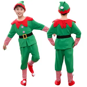 Best Price Christmas Elf Costume Kids Christmas Costume Carnival Party Clothes Canary Velvet Dress Up Clothes Gift