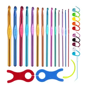 28 шт./набор, набор игл для вязания крючком из разноцветного алюминия