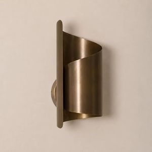 Curved Brass Wall Sconce with Sculptural Scroll Shade <b>Mid</b> <b>Century</b> Indirect Wall <b>Lamp</b> Elegant Modern Decorative Lighting Fixture - Product Image 2