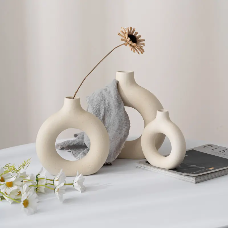 Vaso nordico personalizzato porcellana ceramica vaso decorativo ciambella ceramica vaso di fiori secchi per la decorazione della casa