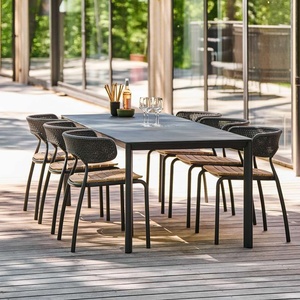 Set di Mobili da Esterno in Rattan Impermeabile con <span class=keywords><strong>Tavolo</strong></span> Quadrato o Rotondo in Metallo e <span class=keywords><strong>Sedie</strong></span> per Villa, Cortile, Balcone, <span class=keywords><strong>Giardino</strong></span> e Parco - Product Image 4