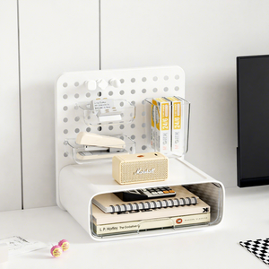 White <b>Plastic</b> Pegboard Desk Organizer with <b>Drawers</b> Wall Mounted <b>Storage</b> Unit Office Study Dormitory - Product Image 1