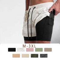 YIYI Sommer 2-in-1 Handy-Tasche Kordelzug Herren Polyester Laufshorts Atmungsaktive Tarnmuster Radfahr- und Fitness-Shorts für Männer Casual