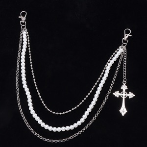 yueli Hip Hop Style Multi Layer Pearl <b>Cross</b> Waist <b>Chain</b> For <b>Men</b> Daily Wear Fashion Body <b>Chain</b> - Product Image 2