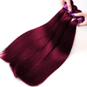 Burgundy bouquet with close colored human hair bouquet with front straight bouquet with close