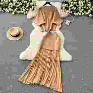 Ensemble décontracté 2 pièces été 2025 pour femme : haut et jupe tricotée patchwork taille haute – Vente en gros - Product Image 4