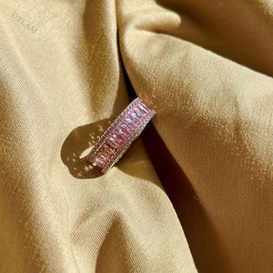 Dylam 925 Full Pink <b>Cz</b> Band Wedding <b>Rings</b> Engagement Sterling Silver 5aaaaa Baguette <b>Cz</b> Diamond Shine for Women - Product Image 4