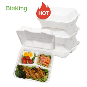 Bioking Milieuvriendelijk 8 "Clamshell <span class=keywords><strong>3</strong></span> Compartiment Om Te Gaan Doos Wegwerp Mfpp Scharnierende Bagasse Halen Containers Uit Voor Restaurant Ddp Usa/Amerika - Product Image 1