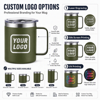 Tasses à café personnalisées avec logo, 12 oz, avec poignée, gobelet isotherme à double paroi, bouteilles d'eau noires avec revêtement en poudre pour le camping