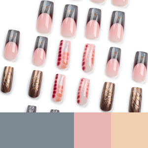 Uñas postizas cuadradas de ABS |   Uñas Postizas Color Nude y Marrón con Diseño 3D de Cocodrilo Bronceado y Detalles de Estrellas, Aplicación con <span class=keywords><strong>Dedo</strong></span>, 24 Piezas Reutilizables - Product Image 4