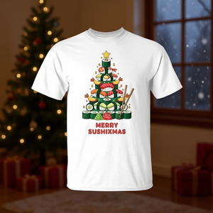 Camiseta Merry Sushixmas con diseño de árbol de Navidad, color blanco, regalo navideño - Product Image 3