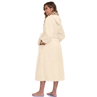 Peignoir long en polaire corail pour femme, imprimé jacquard léopard, avec cordon de serrage, longueur intégrale, doux et confortable pour l'hiver