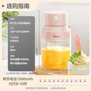 Exprimidor portátil Midea de 1 litro con cuchilla de acero inoxidable y carga inalámbrica para frutas y verduras - Product Image 2