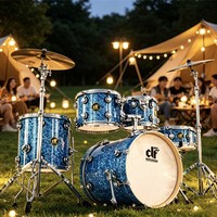 Birch Wood Jazz Acoustic Drum Set Percussion Instrument Adult Size 5 Pieces for Professional Musician