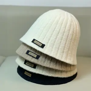 뜨거운 판매 단색 따뜻한 니트 모자 여성용 맞춤 제작 버킷 모자
