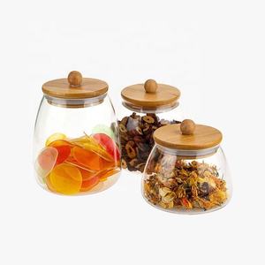 Glass Canister for Beans, Rice, Cookie, Candy Kitchen Storage Jars with Bamboo Lids