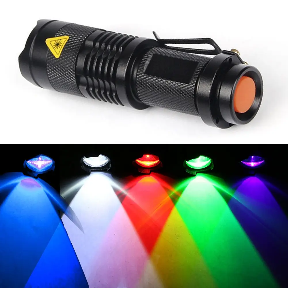 Wholesale mini colorful gift torch light rechargeable waterproof uv red blue green led flashlight zoomable flashlight