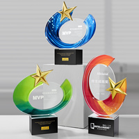 Plaque en verre cristal rond avec logo étoile en métal gravé et impression UV – Élégant trophée pour médailles et plaques