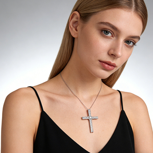 CUSTOM SILVER 10K/14K/18K GOLD PLATED LAB GROWN CVD DIAMOND CLASSIC ENGAGEMENT GIFT SWEATER <b>CHAIN</b> NECKLACE <b>CROSS</b> PENDANT - Product Image 5