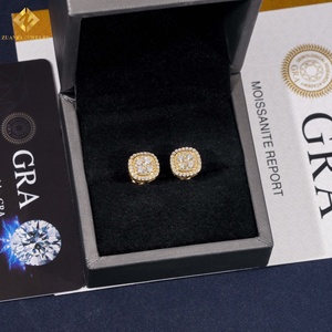 Moissanite <b>Stud</b> 925 Silver 18K Gold Plated Round Brilliant Cut Prong Setting Hip Hop Geometric <b>Mens</b> Earrings - Product Image 2