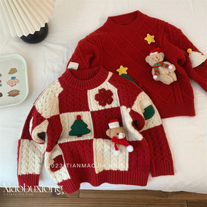 <span class=keywords><strong>Noël</strong></span> petit ours garçons filles automne/hiver <span class=keywords><strong>pull</strong></span> de <span class=keywords><strong>noël</strong></span> à manches longues doux tricoté rouge col rond ours haut <span class=keywords><strong>pull</strong></span> - Product Image 1