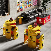 Ensemble de mobilier commercial industriel personnalisé en fer pour restaurants, salons de thé, cafés, salles de sport, salles de billard, tables et chaises en forme de fût d'huile