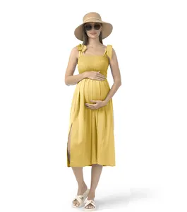 Papuler Maternity Photos Shoot Dress Soild Chiffon Soft Maternity Breastfeeding And Nursing Pocket Dresses With Side Split