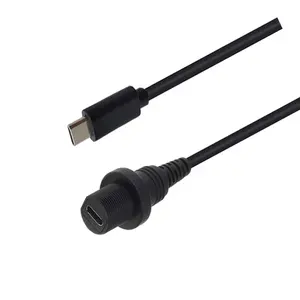 Câble d'extension usb type c mâle à femelle étanche avec vis pour montage sur panneau de voiture 1M