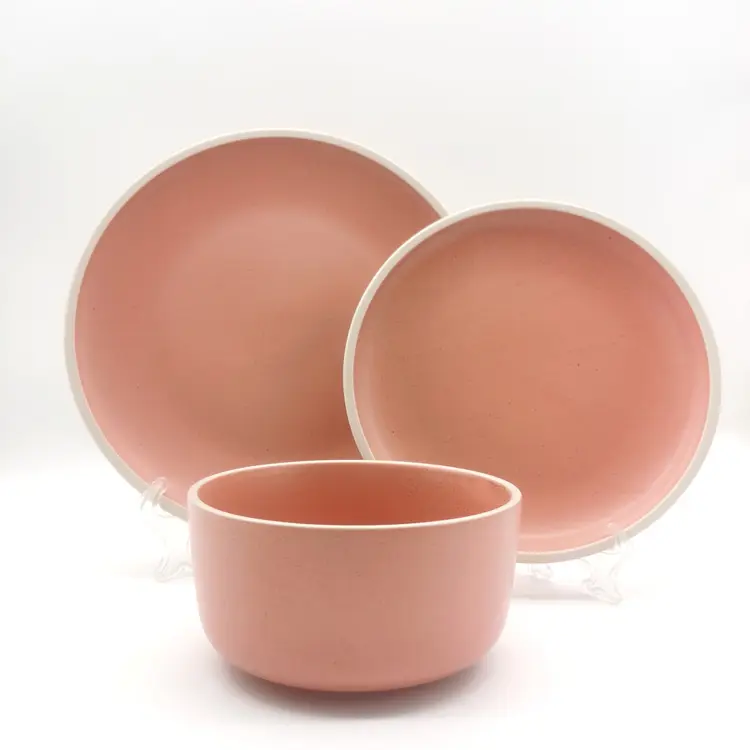 Vaisselle de mariage de restaurant pour l'italie assiettes en porcelaine Offre Spéciale 18 pièces ensemble de dîner en porcelaine rose émaillée de couleur
