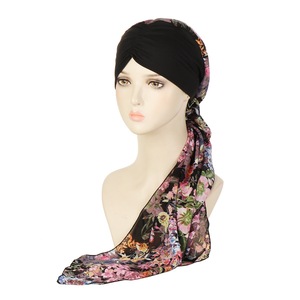 Nouveau turban pré-noué <span class=keywords><strong>pour</strong></span> femmes, imprimé floral, hijab musulman, chapeau de chimiothérapie contre le cancer, couvre-cheveux, foulard <span class=keywords><strong>pour</strong></span> perte de cheveux, bandeau extensible - Product Image 4