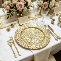 Assiette de présentation en plastique de luxe, légère, antidérapante, dorée brillante, pour hôtels, restaurants, traiteurs, événements et mariages