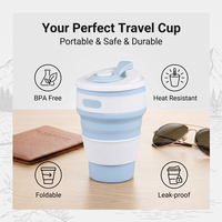 Tasse à eau pliante en silicone, tasse pliante portable pour l'extérieur, tasse résistante aux hautes températures de 350ml, tasse à café télescopique