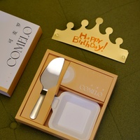 Assiette à gâteau jetable en acier inoxydable doré gravée au laser avec logo personnalisé, plateau à dessert biodégradable pour anniversaire, mariage, fête