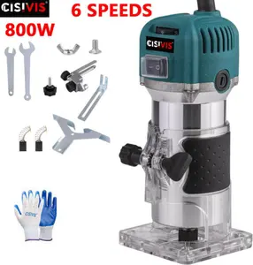 New 800W 6 Speeds Adjustable Electric Hand Woodworking Trimmer Palm Router Kit