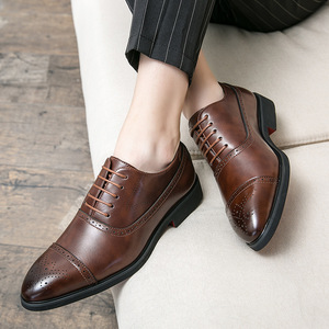 Chaussures habillées en cuir véritable pour hommes, style Oxford, à bout pointu, à lacets, couleur noire unie, pour le bureau, la carrière, toutes saisons - Product Image 3
